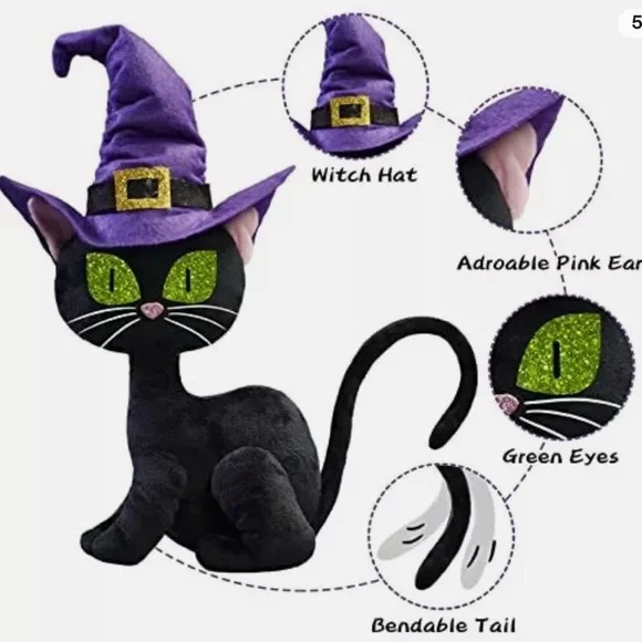 CRCZK Halloween Black Cat Plush Decor Handmade Swedish Tomte Nordic Cat Gnome - Picture 4 of 6